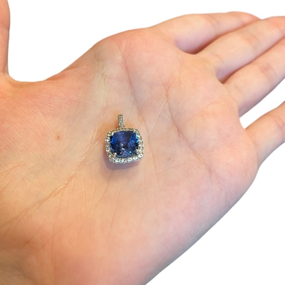 Cushion-Cut Lab Ceylon & White Sapphire Pendant in 10K
WGold w/ Diamond Accents - Picture 5 of 10